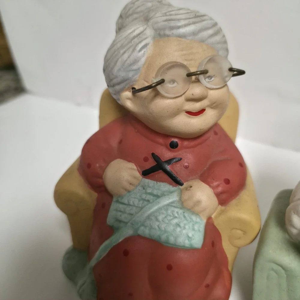 Vintage Ceramic Grandma & Grandpa Figurines Set - Retirement Couple Relaxing